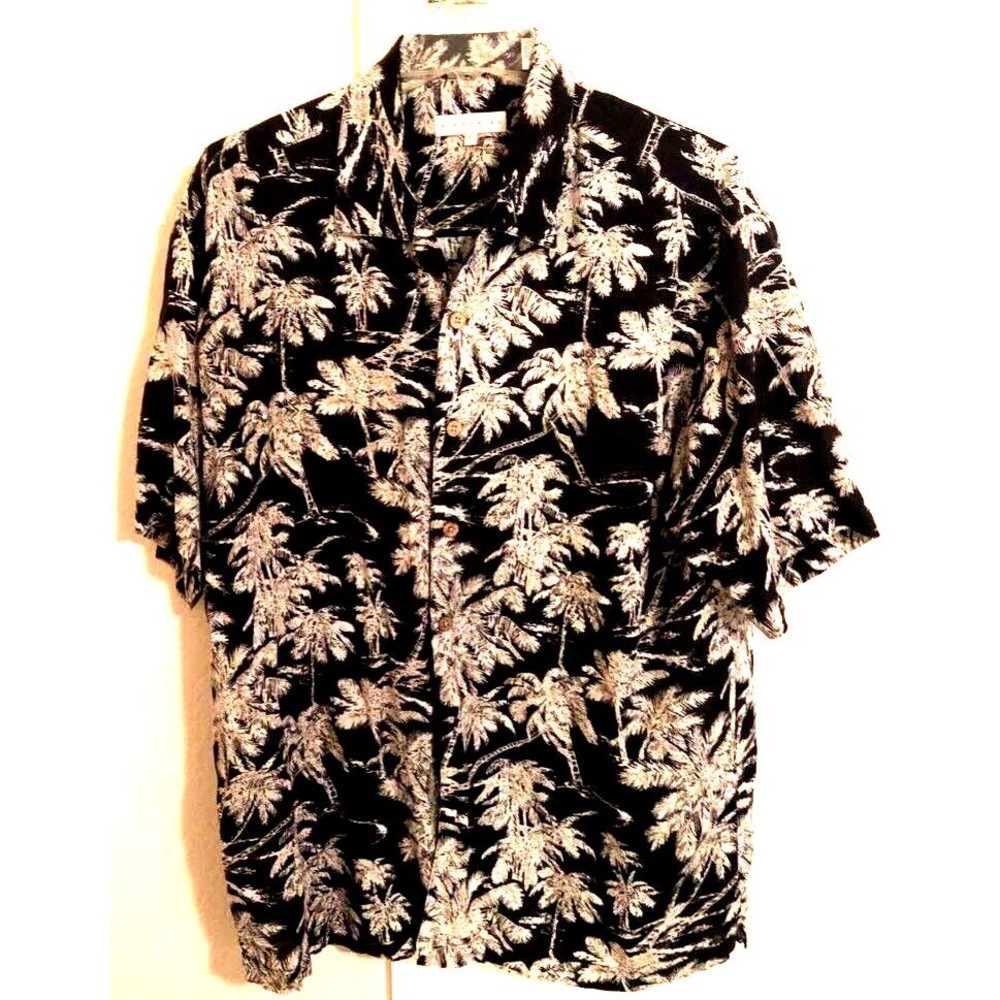 Siegfried Mens Hawaiian Shirt Multicolor Floral Short Sleeve Linen Blend L